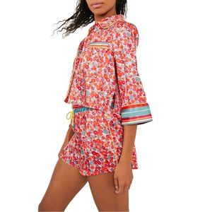 Free People Pillow Talk Satin PJ Pajama Set Red Poppy